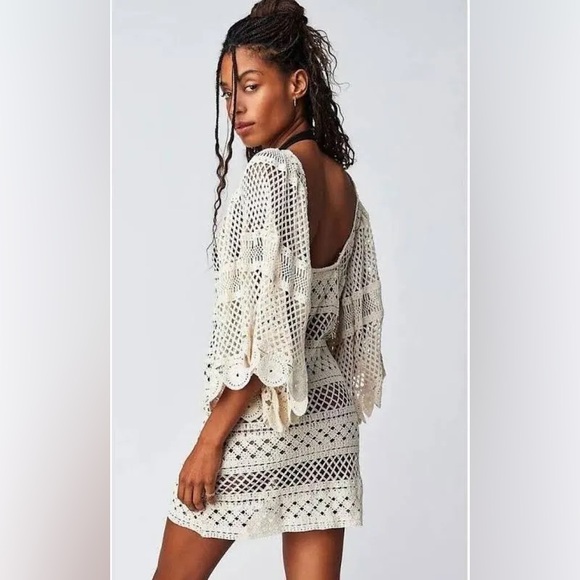 Free People x Jen’s Pirate Booty Zen Crochet Boho Ivory Mini Dress Size XS/S - Picture 5 of 10